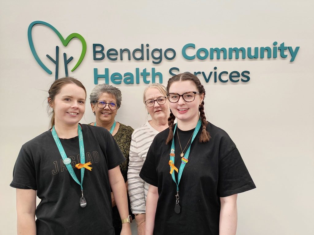 Staff with logo sign